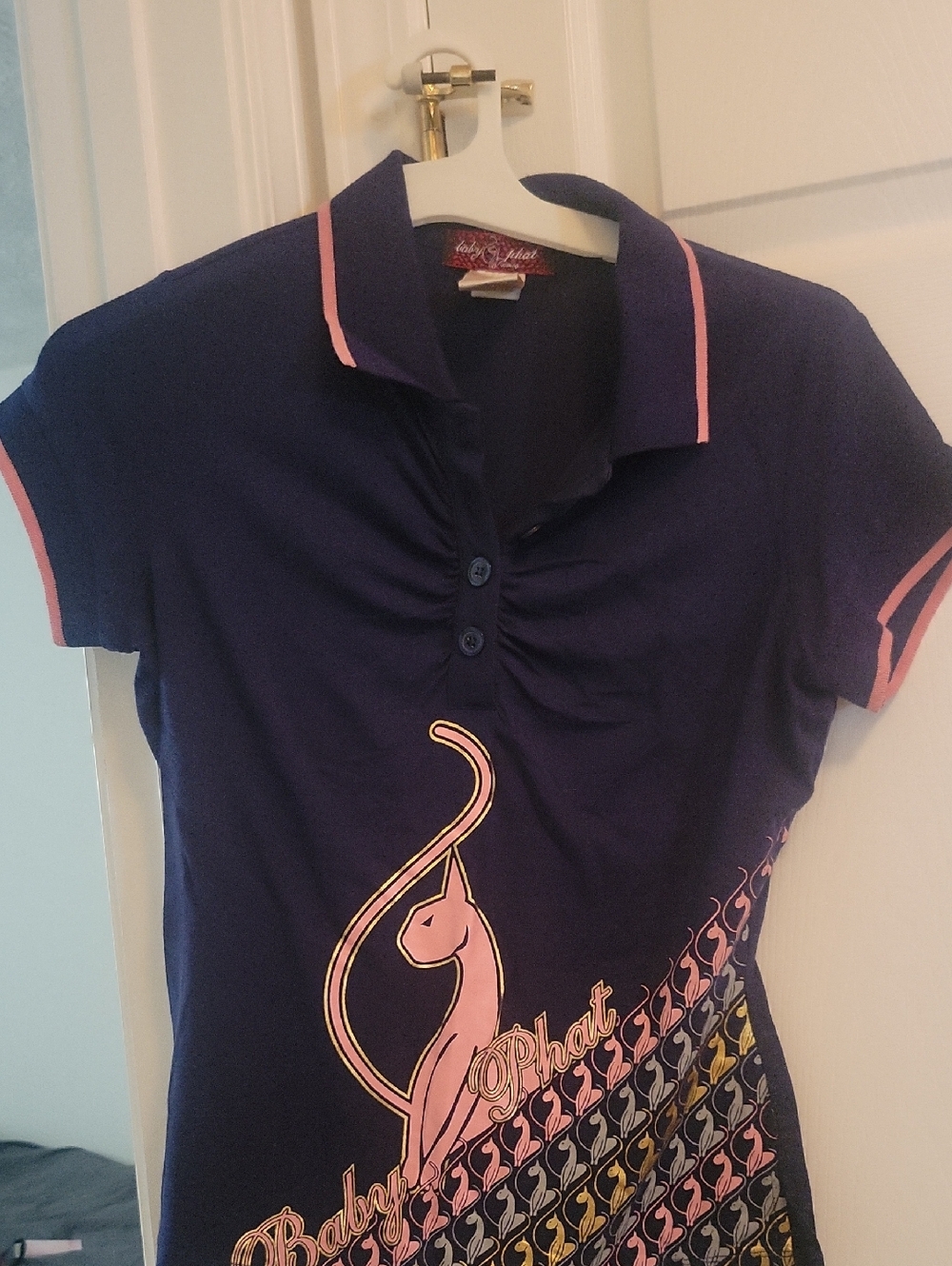 Baby Phat Navy Polo Top with Pink Accents
